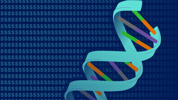 DNA double helix with dollar signs