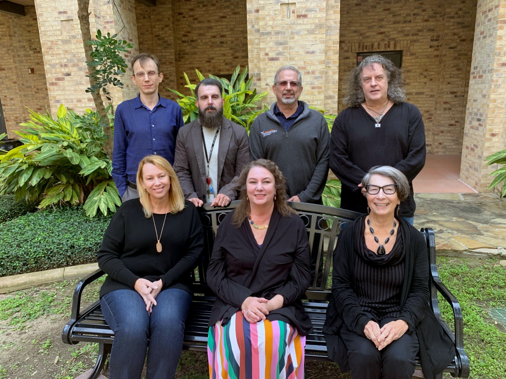 UTRGV Diversity Center for Genome Research Staff. Back row (left to right): Anderson Winkler, Jacob Galan, Eron Manusov, John Blangero Front Row (left to right): Joanne Curran, Sarah Williams-Blangero, Sandra Laston