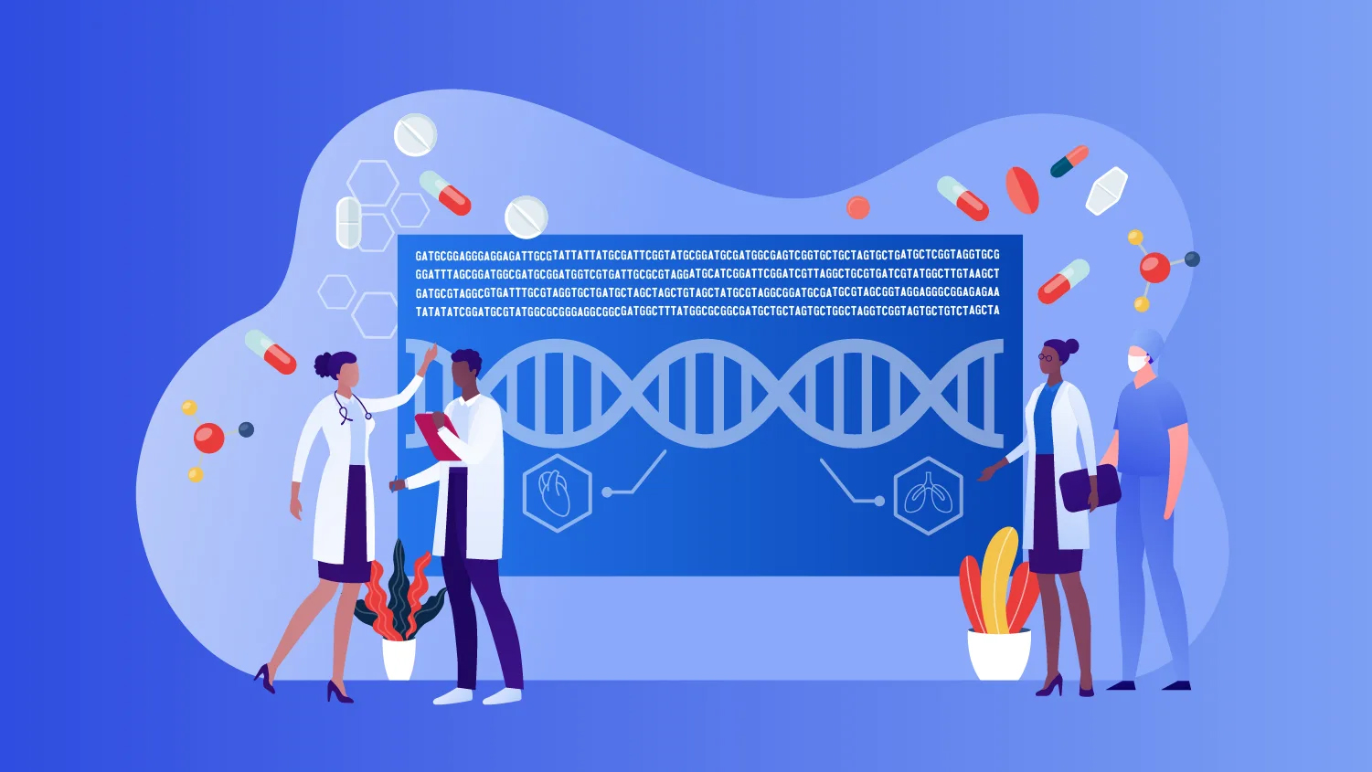 Physicians talking about DNA and sequencing