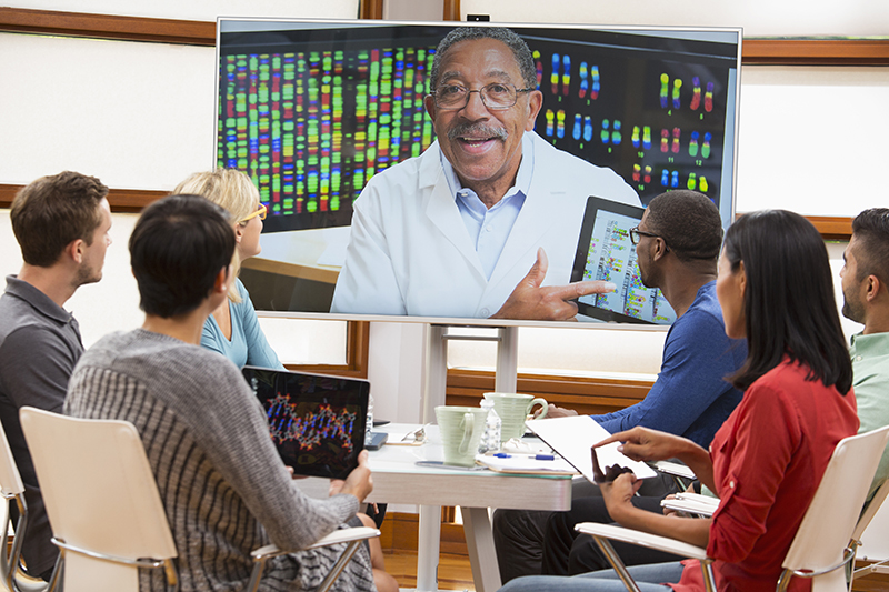 African American doctor with students