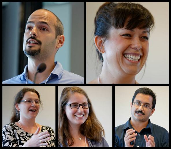 NHGRI TmT winners. Top, L to R: Gustavo Sudre (Postdoc, Shaw group, Social Behavioral Research Branch); Melissa Harris (Research Fellow, Pavan group, Genetic Disease Research Branch)