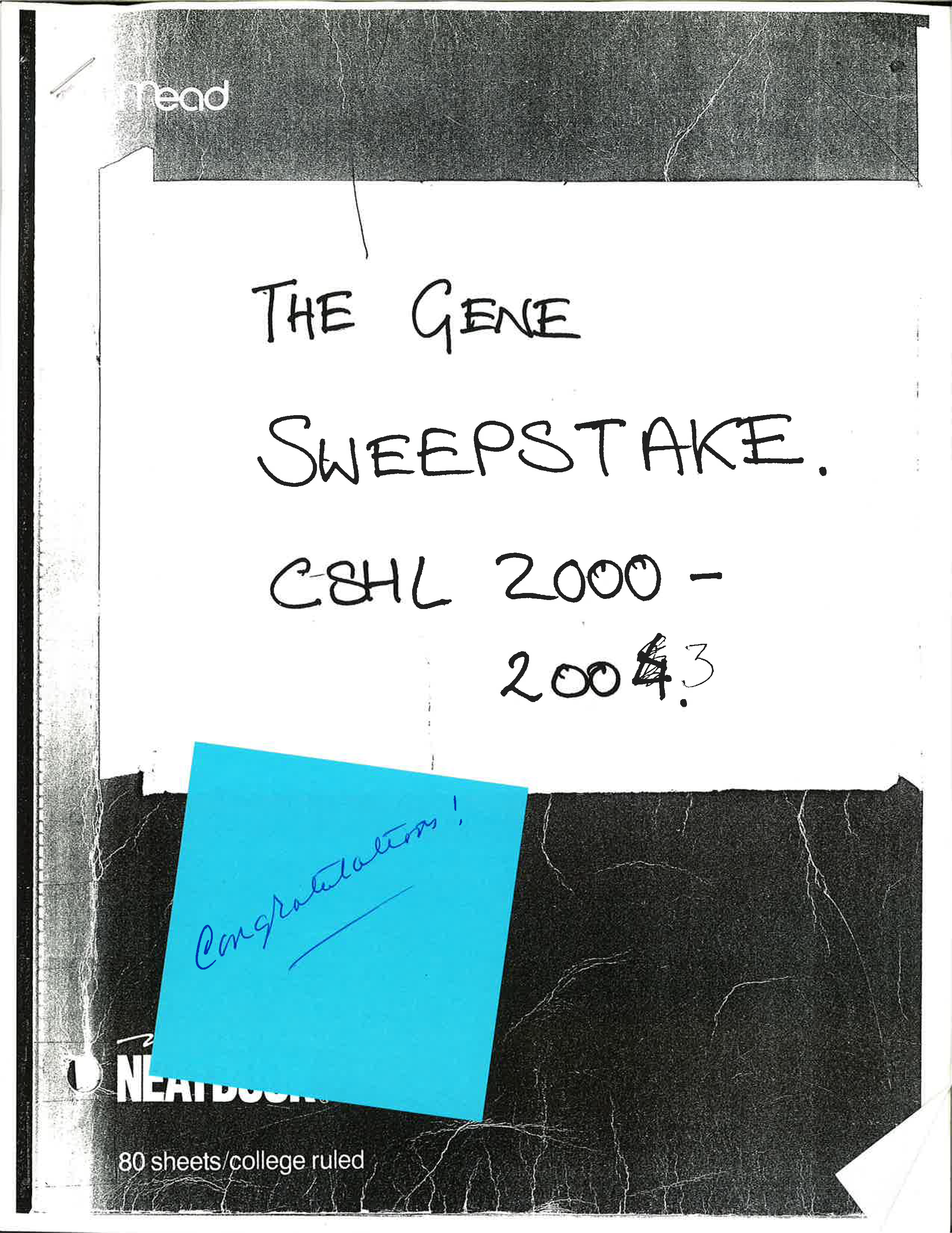 Genesweep betting book cover with a post-it note on it that says congratulations